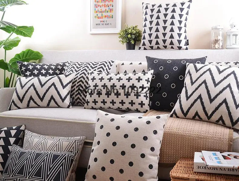 

Nordic Style Cushion Cover Decorative Pillows Case Gray Cushion Cover Home Decor Geometric black and white pillow cover 45x45cm