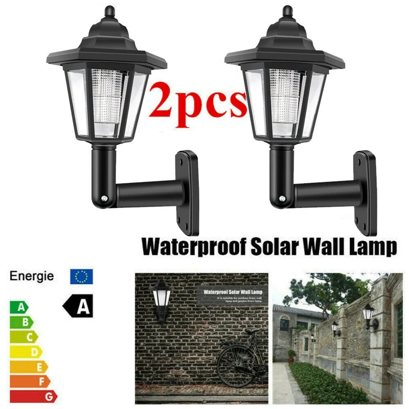 

2 x Solar Powered LED Outdoor Garden Fence Wall Lantern Light Lamp Light Sensor