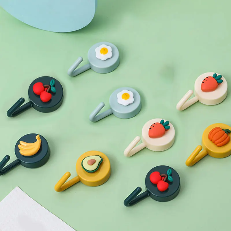 

Cute Cartoon Animals Fruit Hook Room Wall Decorative Hooks Bathroom Kitchen Plastic Nail-free Storage Hook Key Holder Hat Hanger