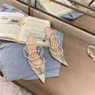 Прозрачные сандалии на каблуке Эластичная лента 2020 летние туфли с закрытым носком; Туфли с расклешенными рукавами костюм женский Бежевый сандалии без застежки; Женские туфли с жемчугом