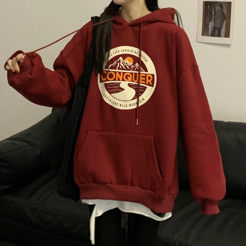 

Woman Street Aesthetic Hoodies Sweatshirts Korea Vintage Clothes Thick Print Hoodie Sweatshirts Blue Body Pull Kawaii Clothing