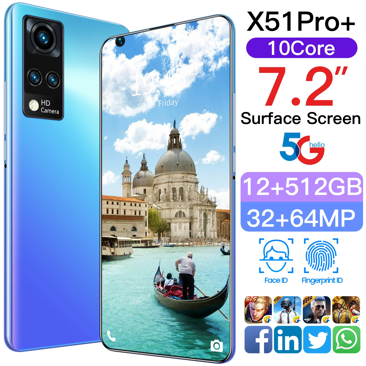 

New Smartphone CECTDIGI X51 Pro+ 7.2 Inch HD Screen Smart phones Android 10.0 16GB RAM 512GB ROM Unlocked Dual Sim Mobile Phones