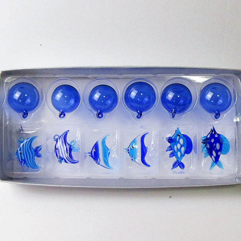 

6pcs handmade murano float glass fish figurines aquarium decorations ornaments miniature glass Marine Animals statues Pendant