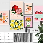 Украшение для фруктов и еды, искусство на холсте с рисунком оранжевого граната, груши, клубники, настенная живопись для декора столовой