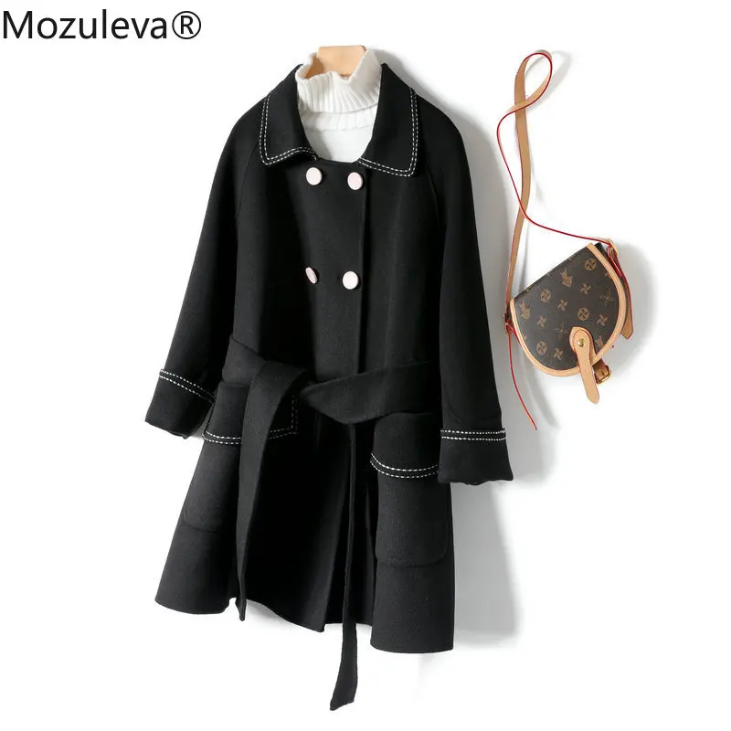 

Mozuleva High Quality Double Sided Wool Coat Women Autumn Winter Japanese Style Loose Long Woolen Coat Hand-Stitched Outwear