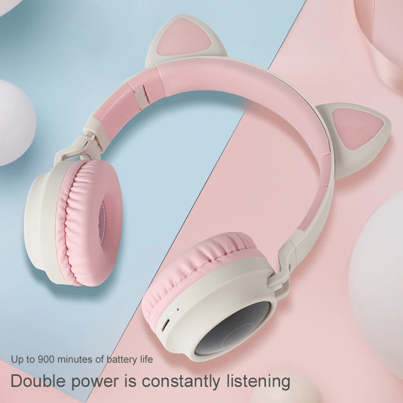 Розовый кошачьими ушками Беспроводной Bluetooth наушники детская складная стерео
