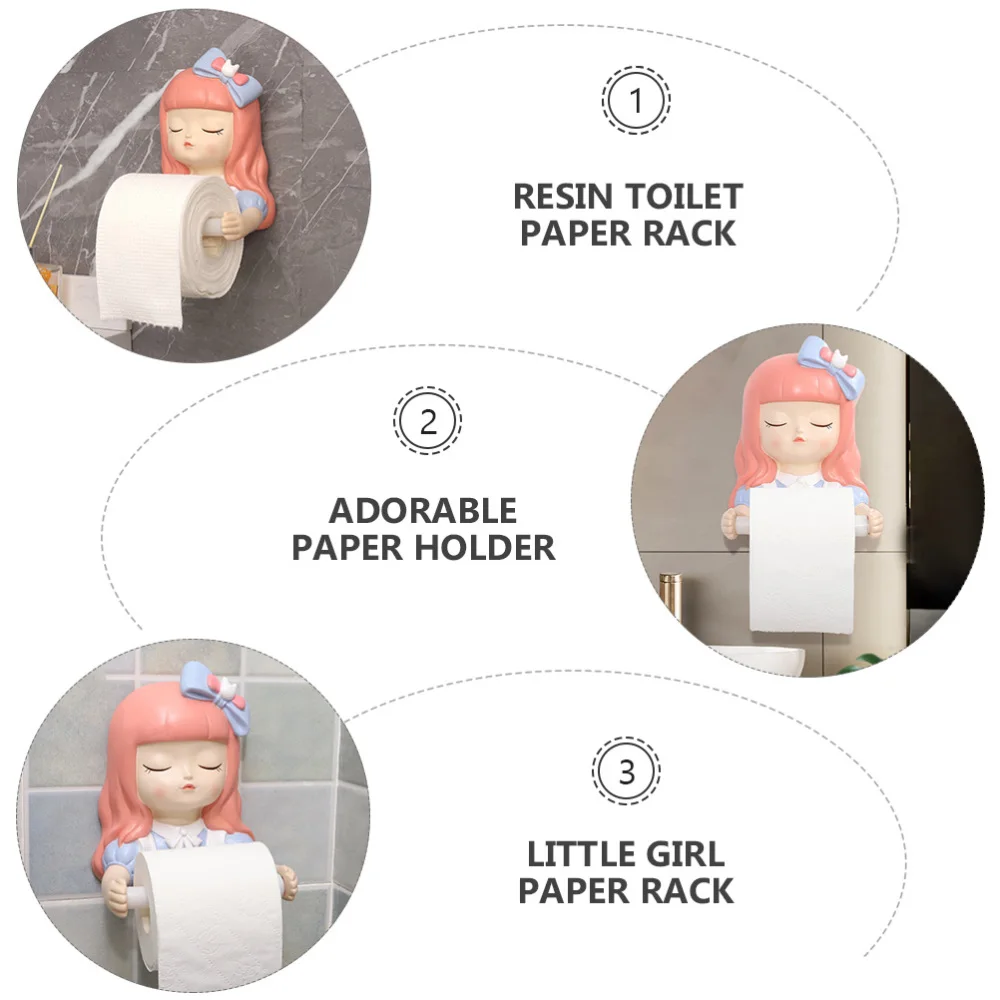 

1 Set Wall Mounted Roll Paper Rack Adorable Girl Ppaer Holder Resin Paper Holder