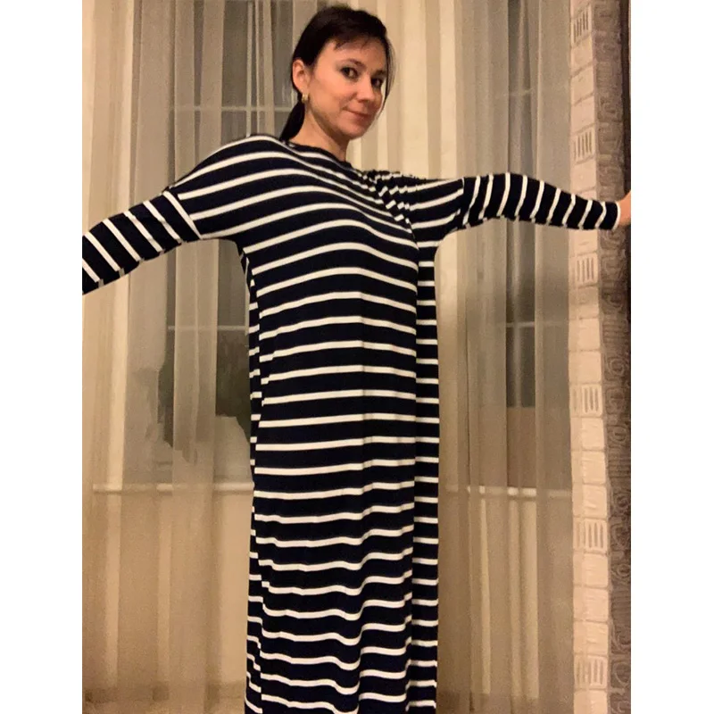 Женское Макси платье в полоску Siskakia длинное карандаш темно синего цвета большой