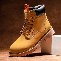 2021 autumn and winter new mens tooling boots cowhide rhubarb boots outdoor martin boots help casual fashion joker mens shoes