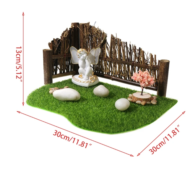 

Miniature Fairy Garden Ornament Artificial Grass Lawn Fence Angel Statue for Indoor Outdoor Patio Porch Home Decorations