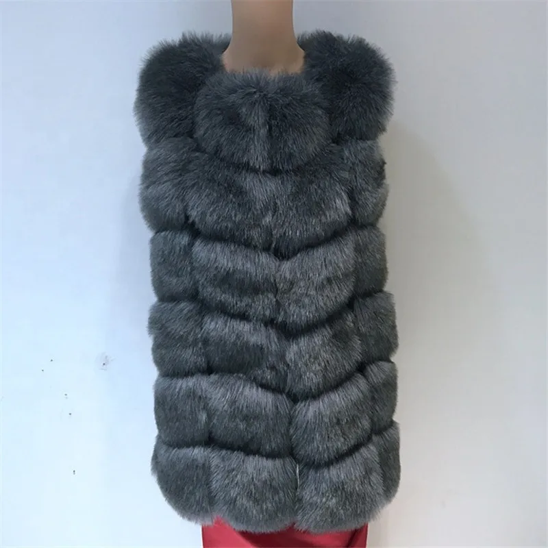 Высокое качество меховой жилет пальто роскошная Искусственная лиса теплое