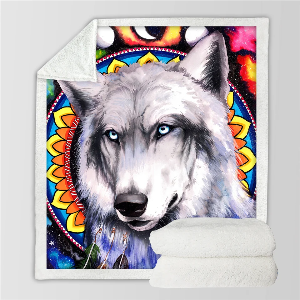 Wolf2 Pferd by Pixie холодное искусство микрофибра одеяло для кровати племенная лошадь пледы одеяло красочные Животные Постельные принадлежности акварель Бохо тонкое одеяло - Цвет: Wolf2