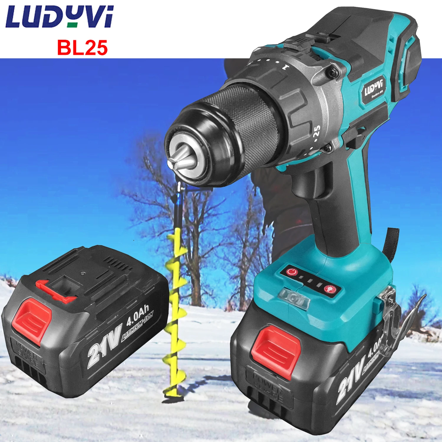 

21V Brushless Electric Drill 110N/M 13mm Impact Cordless Drill 4.0A Battery Power Tools Electric Screwdriver For Ice Screw