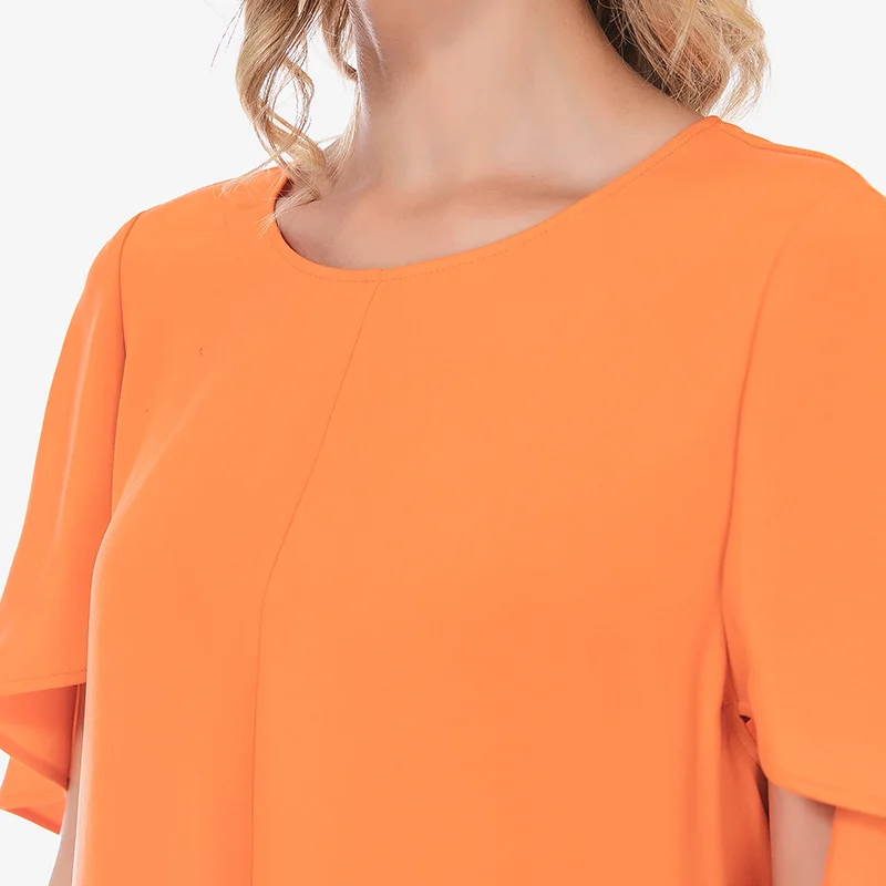 

VOA 33m/m Silk 100% Heavy Butterfly Sleeve O-Neck Pullover O Plus Size Women Dress 2021 AE229 Orange Maxi Dresses for Women Robe