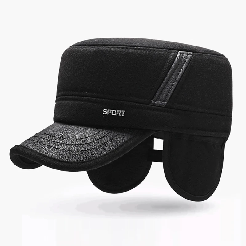 Warm Winter Cap Sport Golf Military Flat Hat Caps For Men Snapback Casquette Bones Dad Gorras Earflaps Thicken Male Baseball | Спорт и