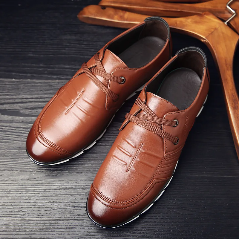 

Mens Dress Shoes Zapatos De Hombre Spring Leisure Fashion Lace-Up Leather Shoes Man Oxfords Brown Black Loafers Men Formal Shoes