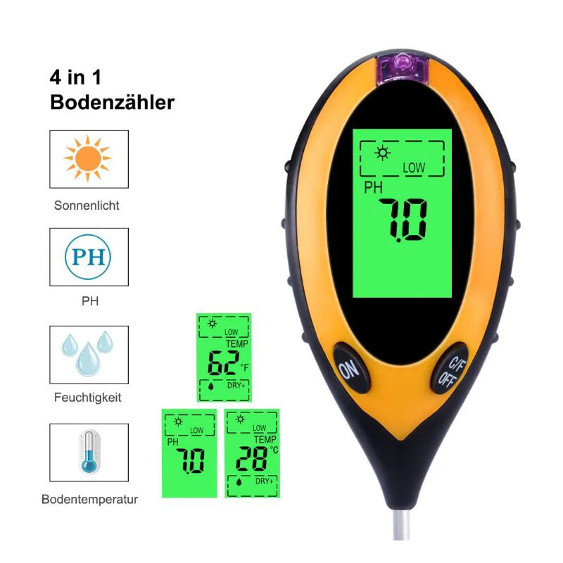 

Измеритель почвы 4 в 1, Ph-тестер почвы, измеритель влажности и PH, температуры, интенсивности солнечного света, тестер кислотности и щелочи