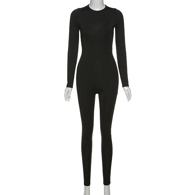 

2020 Solid Rompers Women Jumpsuits Bodycon Long Sleeve O-neck Rompers Sexy Slim Female Streetwear Jumpsuits For Autumn Outfits