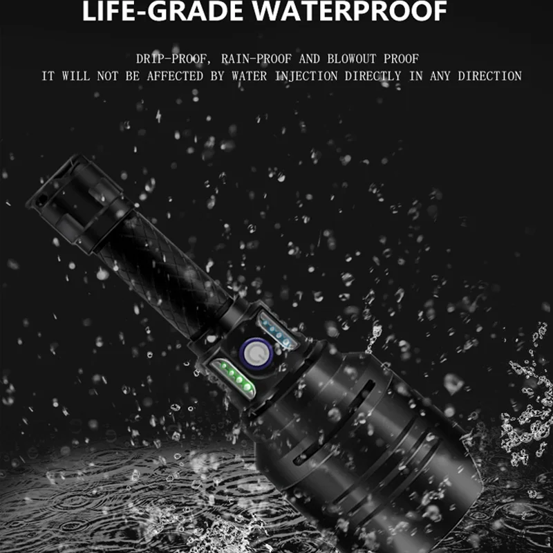 Verkaufen 50W P10 LED Taschenlampe 4 Modi 5000LM Power Display Taschenlampe Blendung Lampe Ohne Batterie Solide Lampe Halter Große Breite-winkel Objektiv