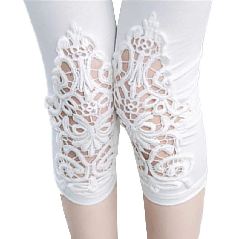K016 Hollow White NDUCJSI, женские леггинсы для танцев, открытые, для ношения ягодиц, средняя талия, длина до середины икры, женские хлопковые модные летние кружевные сексуальные леггинсы - Цвет: K016 Hollow White