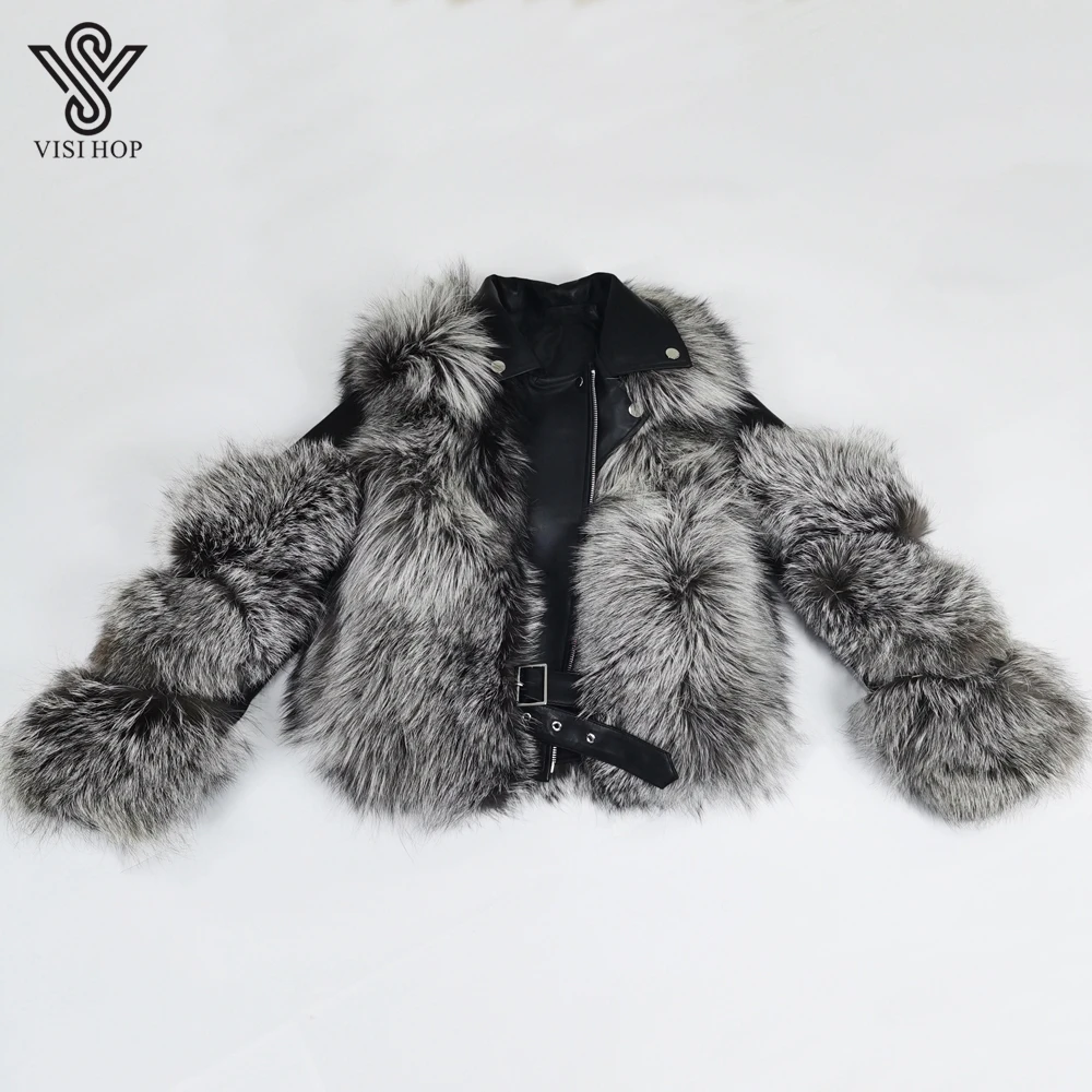 Женская короткая шуба из натурального Лисьего меха теплая Толстая куртка с
