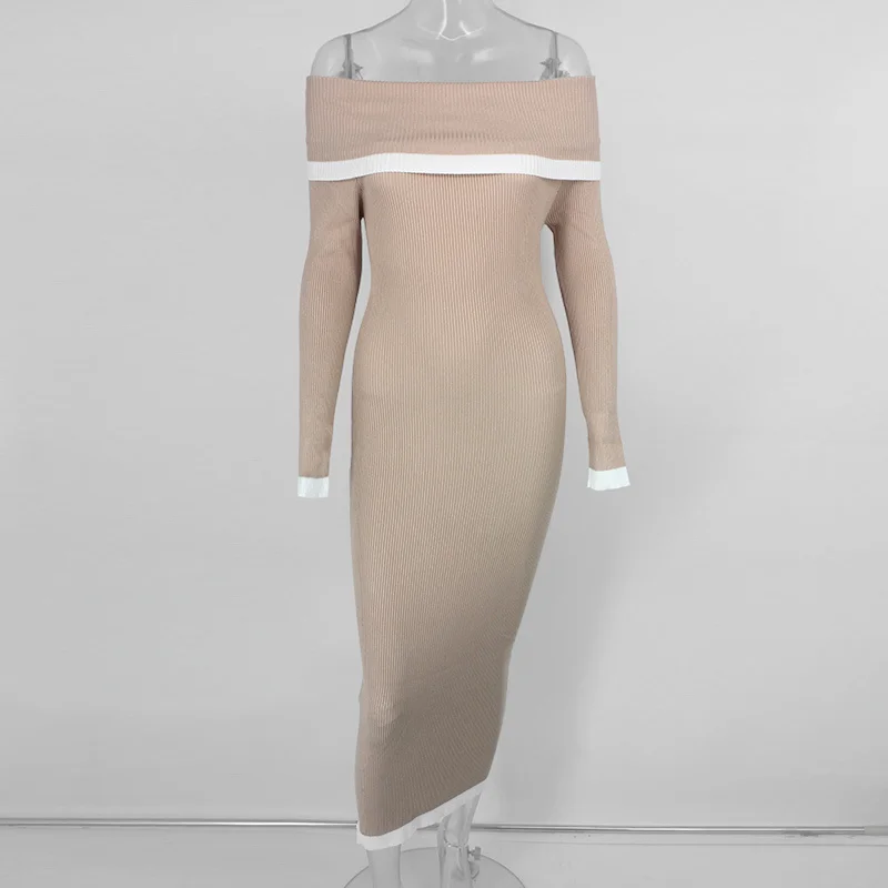 Женское вязаное платье с открытыми плечами NATTEMAID длинное облегающее вечерние