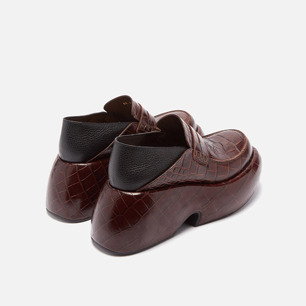 

MUMANI Woman‘s 2022 Hot New Hoof Heels Round Toe Genuine Leather Solid Slip On British Style Sheepskin Loafers
