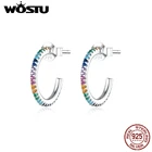 WOSTU, натуральная 925 пробы, радужные серьги-гвоздики, красочные циркониевые простые серьги, трендовые свадебные украшения, подарок CQE837