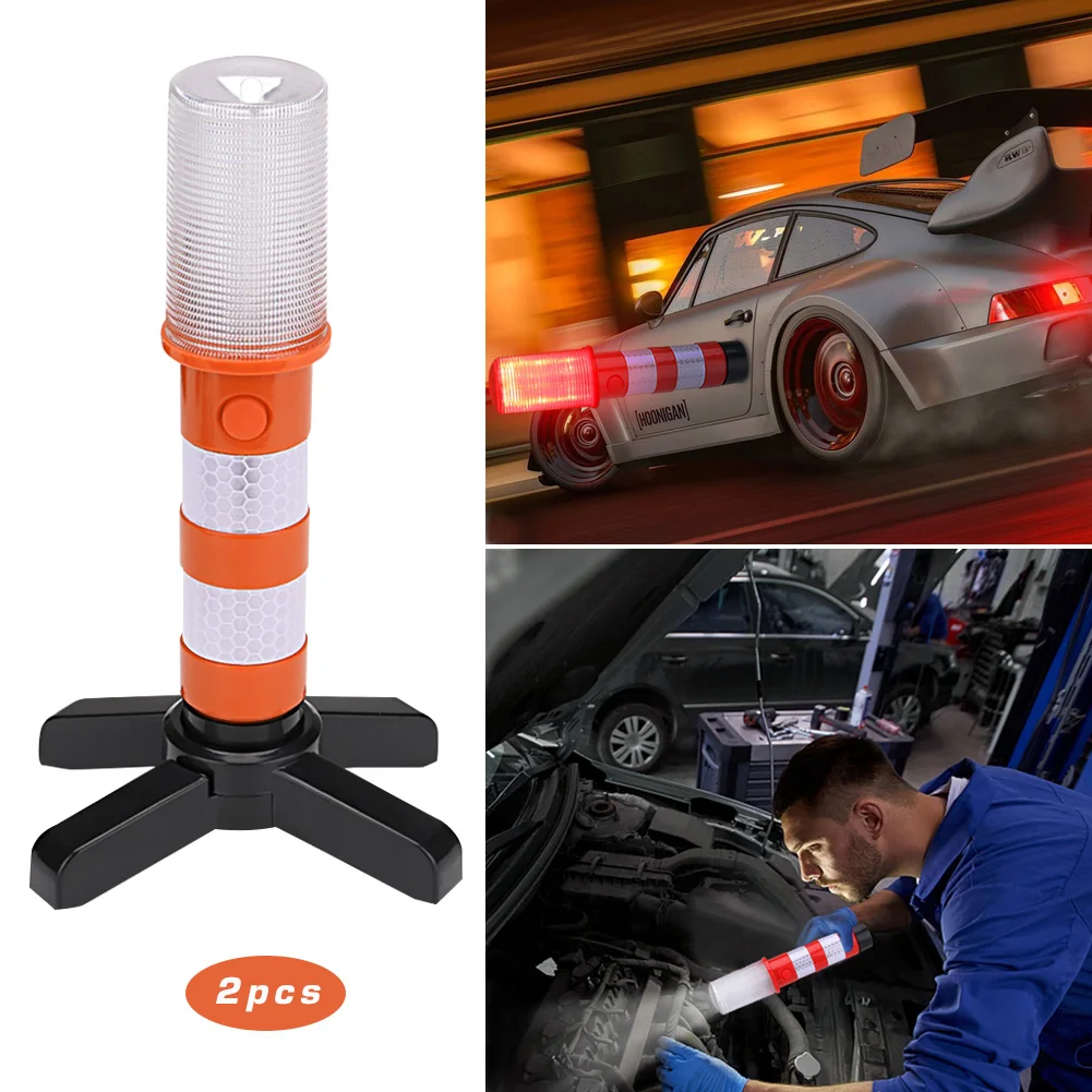 

2pcs LED Magnetic Flashlights Roadside Emergency Stand Safety Warning SOS Lamps Adjustable Bracket Bottom Magnet