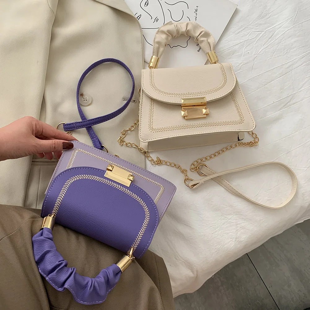 

Popular Simple Female Daily Bag Fashion Lattice Pattern Women Messenger Handbag Pleated Handle Shoulder Tote Bag