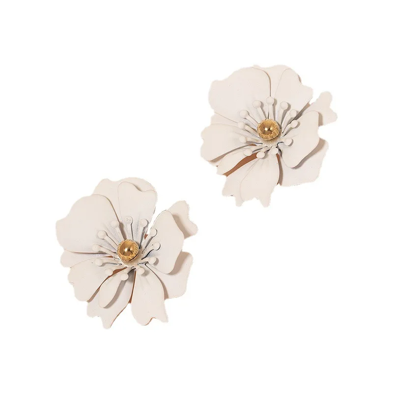 

Ins White Red Coated Flower Double Layers Minimalism Irregular Stud Earrings Trendy Korean Fashion Women Party Jewelry