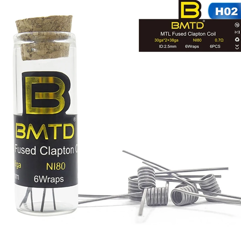 BMTD MTL Clapton намотка FUSED Clapton Ni80 Prebuilt катушки для DIY MTL Vaper RDA RTA танк-атомайзеры с высоким сопротивлением