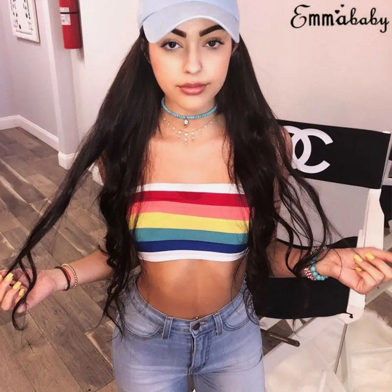 

New arrival Emmababy Women Sexy Off Shoulder Rainbow Elastic Seamless Bandeau Stretch Tube Strapless Crop Top Bustier Bra Cami
