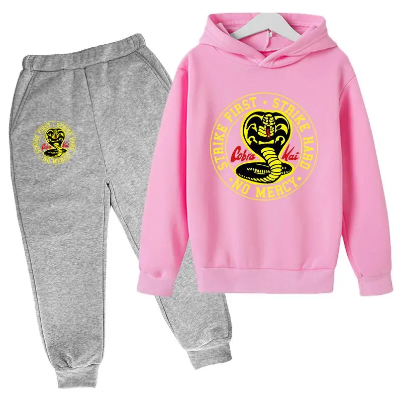 

Cobra Kai Strike Hard First No Mercy Snake Karate Hoodies Sweatshirt Print Boy Clothes Hip -Hop Girl Crewneck Sportwear 2 Pieces