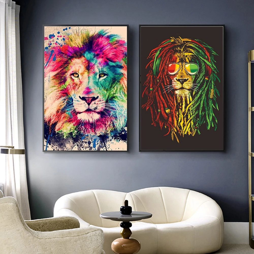 

Color Animal Lion Wall Art Graffiti Paintings For Interior Posters and Prints HD Pictures For Living Room Decor Canvas Painting