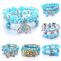 2022 trend blue mixed 3pcs crystal elastic beaded bracelet womens 10mm bead charm bracelet fashion jewelry party gift