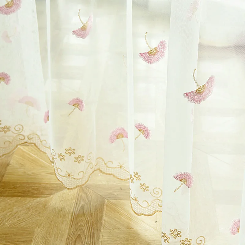 Модная простая вышивка гинкго билоба вуаль занавески белая сетка ткань тюль