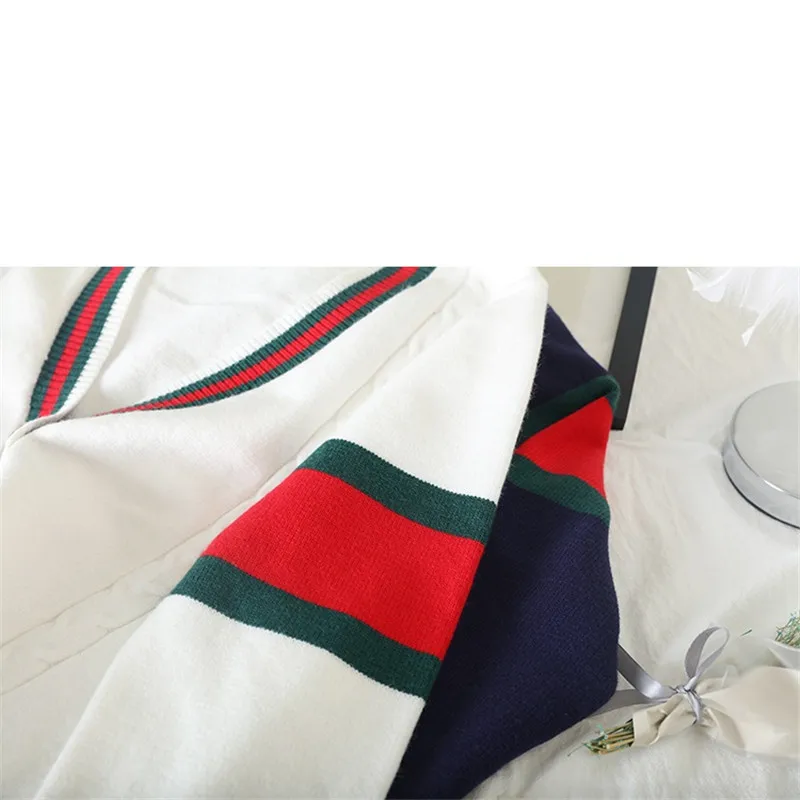 2019 Winter Christmas Knitted Sweaters Cardigans For Women Runway Single Breasted Long Sleeve Striped Sweater Jumper Clothes |