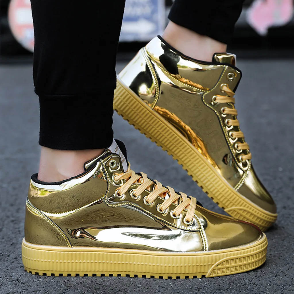 Кроссовки мужские глянцевые цветные зеркальные кожа блестки повседневная обувь