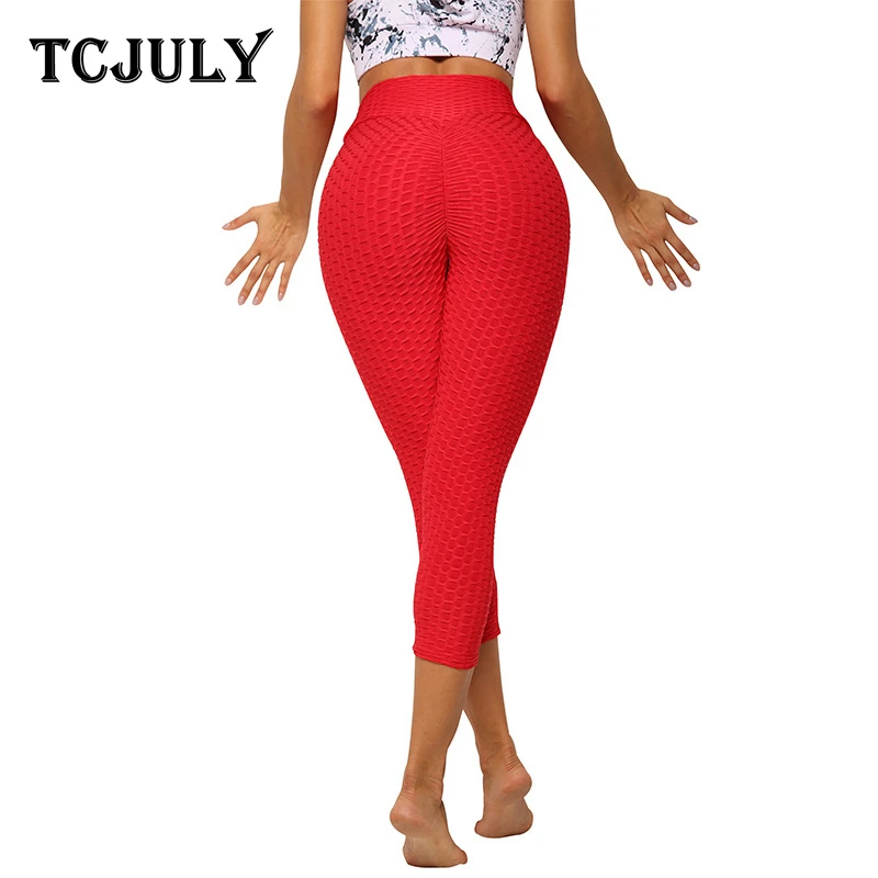 TCJULY новый дизайн однотонные укороченные брюки высокая талия пуш-ап Капри
