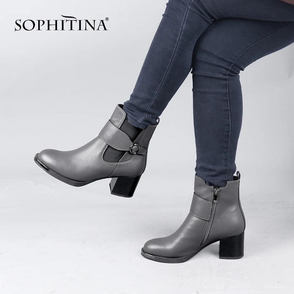SOPHITINA/Новый дизайн Ботильоны из натуральной кожи с круглым носком на молнии