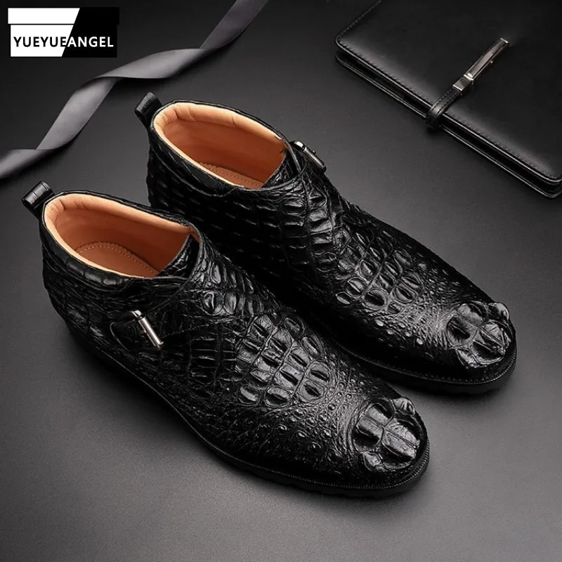 Мужские классические ботильоны из натуральной кожи аллигатора коричневые