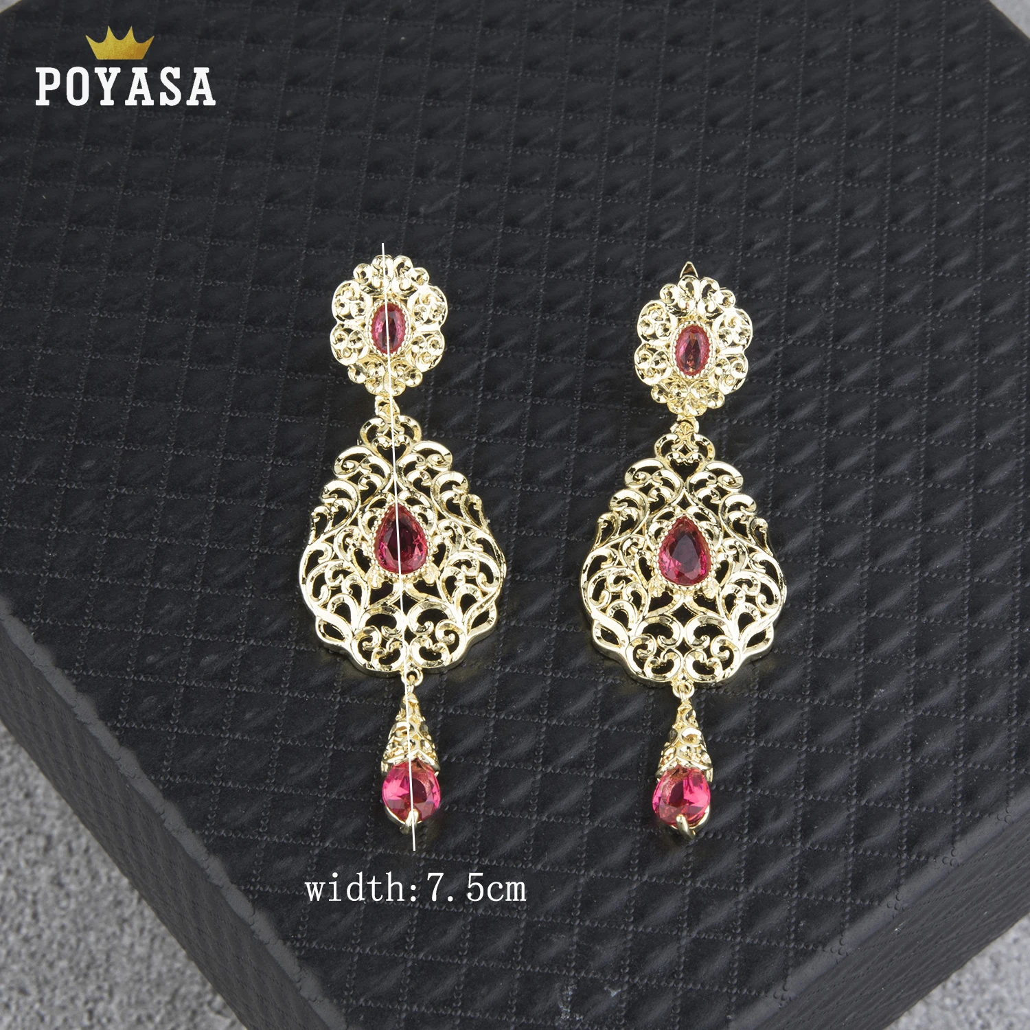 Moroccan Caftan wedding gold earring red and green stone fashion jewelry copper high quality earring