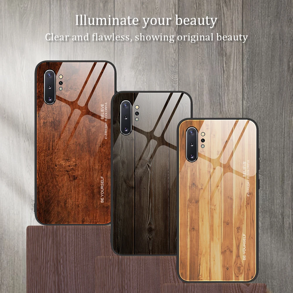 

Glass Phone Case for Samsung Galaxy S20 Ultra A51 A71 A81 A91 S10 Plus Note 10 Lite Slim Wood Grain Capa 9H Tempered Glass Cover