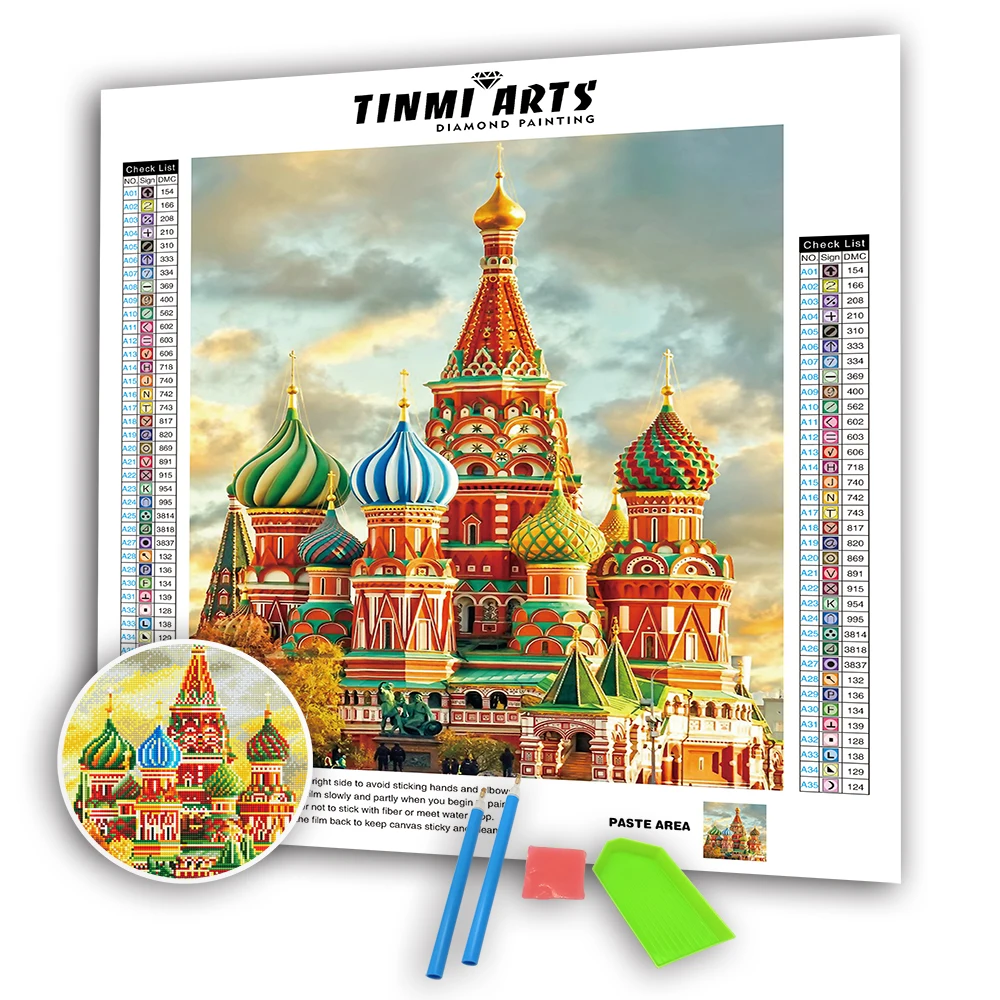 

Russian Castle 5D Diy Diamond Paintings Round AB Drill Cross Stitch Embroidery Mosaic Pictures Rhinestones Wall Stickers Decor