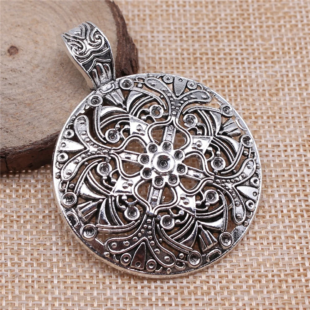 

4pcs 61x46mm antique silver Bohemian style pendant charms diy retro jewelry fit Earring keychain hair card pendant