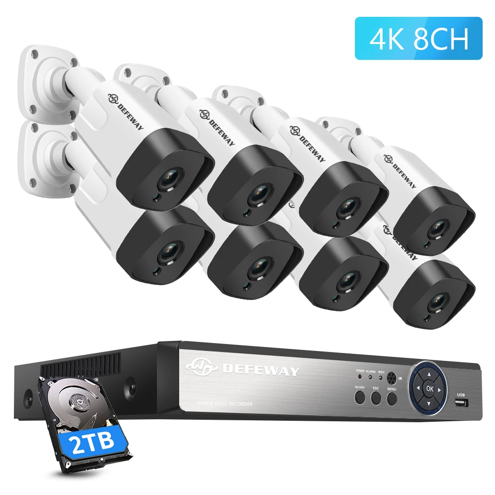 Камера видеонаблюдения DEFEWAY New 8 каналов 4K Ultra HD H.265 + DVR 4/8 шт. Мп с защитой от