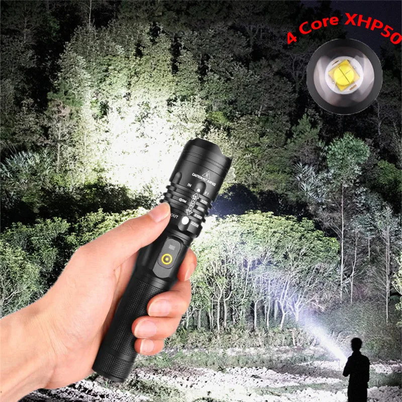 

30000 LM High Power XHP50.2 LED Flashlight 5 Modes USB Zoomable Torch Waterproof Light Camping Lanterna Best for Outdoor Hike
