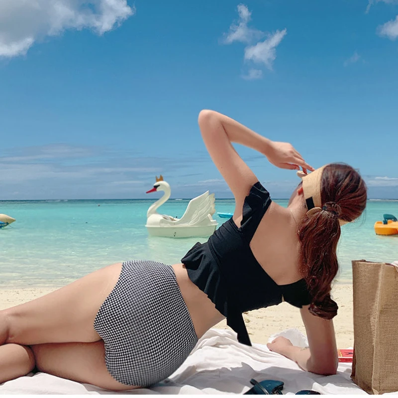 Женский купальник бикини с высокой талией купальный костюм из двух предметов