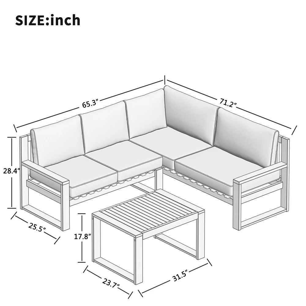 

3 Piece Patio Sectional Sofa Set Acacia Wood and Grey Cushions Ideal Sofa for Outdoors and Indoors